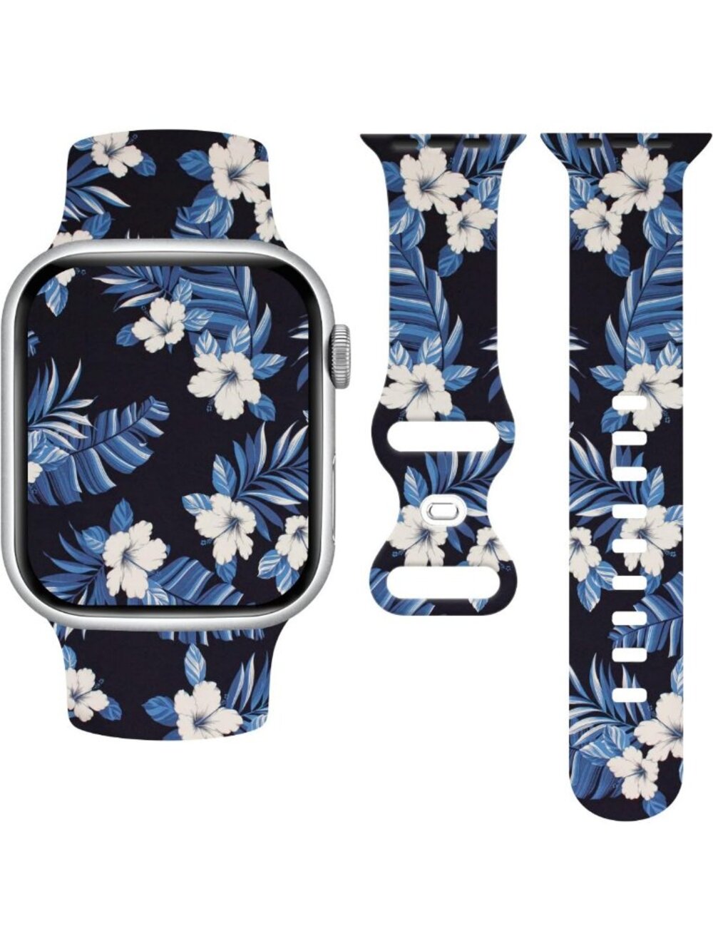 Floral Silicone Watch Band for Apple Watch, Adjustable Replacement Strap for